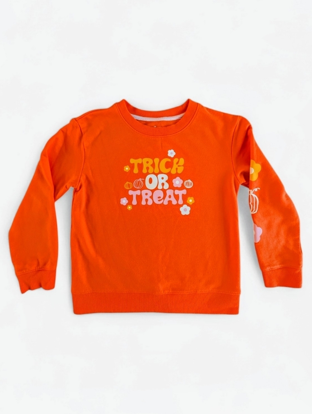 Cat & Jack girls' orange "Trick or Treat" pumpkin sweatshirt cotton S 6/7